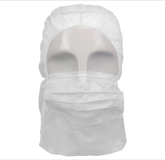 Capuz desechable (PP 25 gr) con mascarilla de 2 capas. Color Blanco (TST 20/20 gr), talla unica, EPI Cat. I, CE