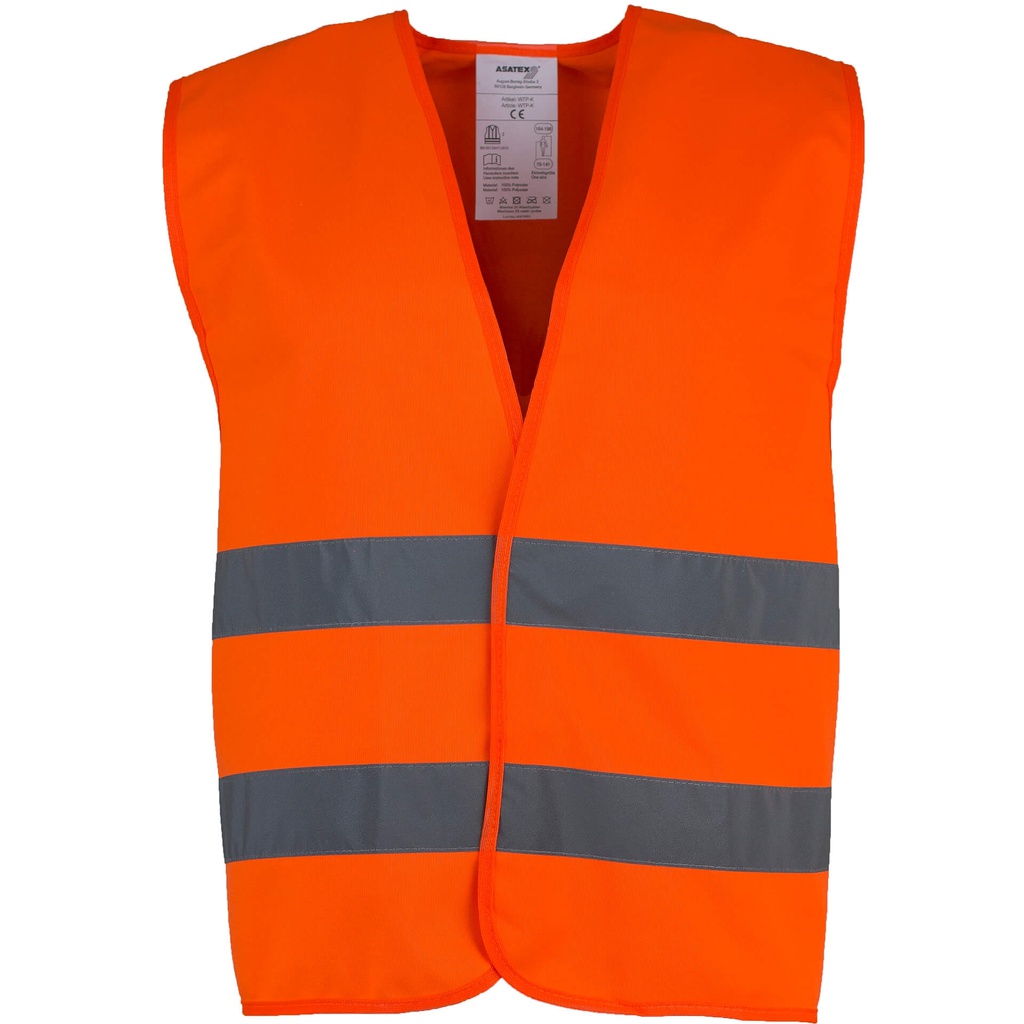 Chaleco naranja A.V, cierre velcro, 100% poliester, disponible en 3 tallas, EN ISO 20471 Clase 2