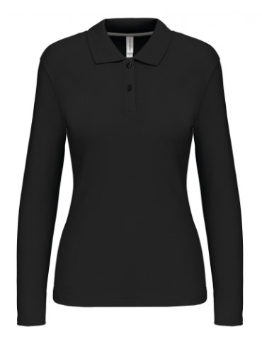 Polo manga larga, Mujer, malla de punto pique, cuello canale, aberturas laterales, 100% algodon peinado pique.