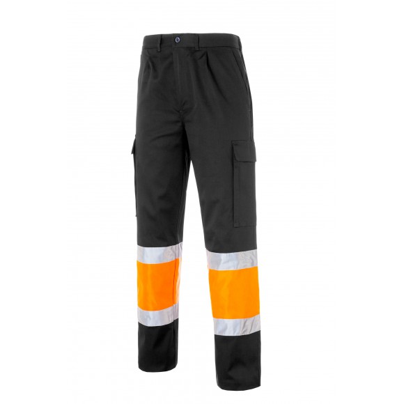 MADRAS 2 Pantalon multibolsillos bicolor 1/2 cintura elastica, bandas reflectantes. 65%Poliester 35%Algodon.Amarillo Fluor: 45%Poliester, 55%Algodon