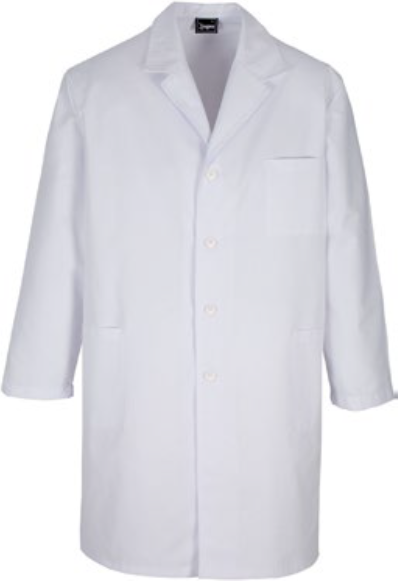 9652 110 01. Bata basica unisex, manga larga, 3 bolsillos, color blanco, 67% Pol./33% Alg., (5010-160-01)