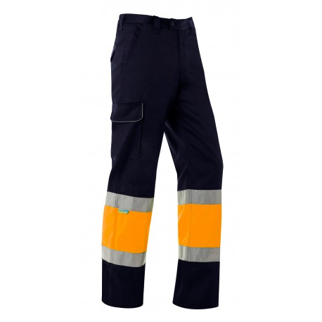 Pantalon laboral forrado. Combinado. Alta visibilidad. Dos bandas reflectantes. Acabado teflon, resistente al agua. 65% poliester 35% algodon