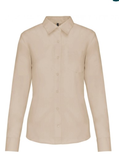 Camisa mujer manga larga. Confeccion en polialgodon. Botones mismo tono. 65%poliester / 35%algodon popelina