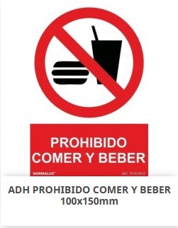 Adhesivo de vinilo, &quot;Prohibido comer y beber&quot;, 100x150mm