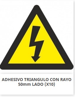 Señal triangular adhesiva de vinilo, "Riesgo electrico", 5x5cm