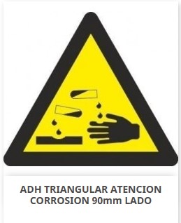 Señal triangular adhesiva, &quot;Atencion Corrosion&quot;, 9x9cm