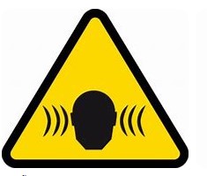 Señal triangular adhesiva de vinilo, &quot;Peligro Ruido Adhesivo&quot;, 9x9cm