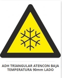 Señal triangular adhesiva de vinilo, &quot;Peligro Baja Temperatura&quot;, 9x9cm