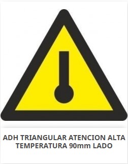 Señal triangular adhesiva de vinilo, &quot;Peligro Alta Temperatura&quot;, 9x9cm
