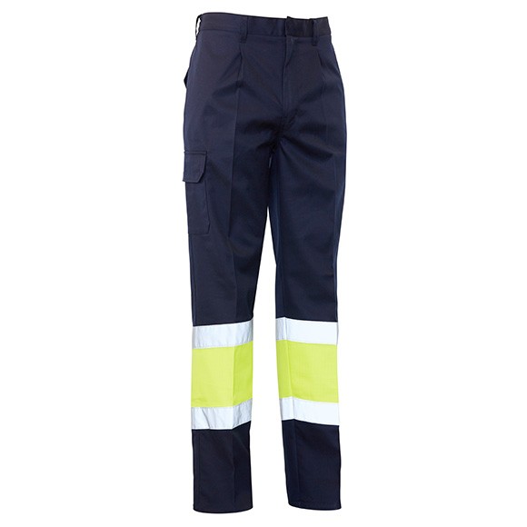 Pantalon A.V bicolor, varios bolsillos, 2 bandas reflectantes ignifugas, tejido 98% algodon-2% carbono.