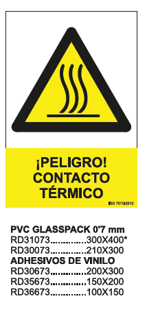 Señal PVC Glasspack &quot;¡Peligro! Contacto Termico&quot;, 210x300mm
