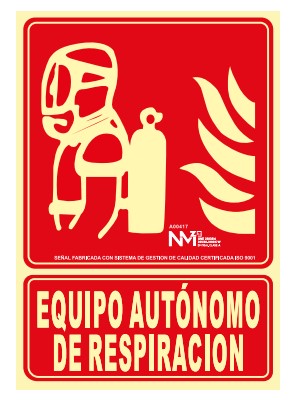 Señal clase B PVC 0.7mm, fotoluminiscente, &quot;Equipo autonomo de respiracion&quot;, 210x300mm