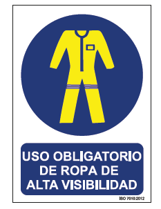 Señal PVC Glasspack 0,7mm, "Uso Obligatorio de Ropa de Alta Visibilidad", 210x300mm