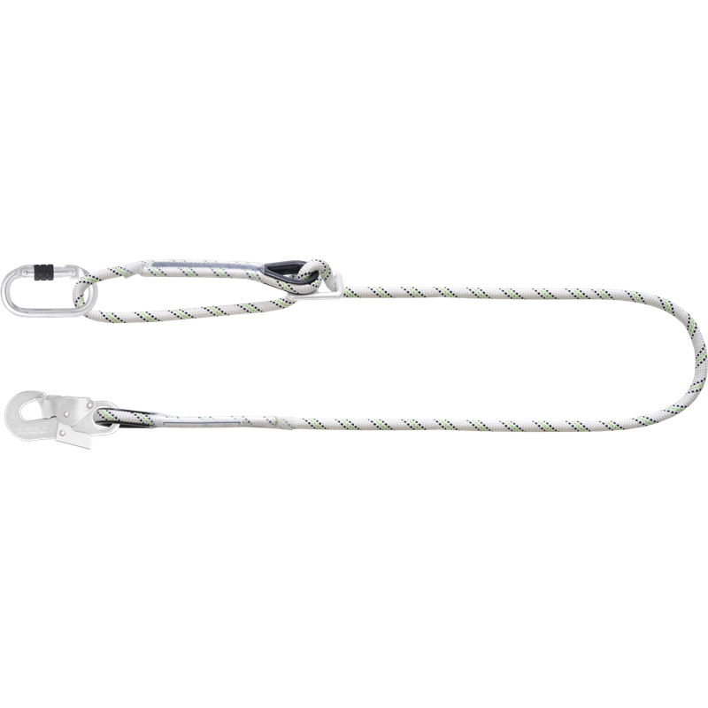 Eslinga de posicionamiento, cuerda trenzada, hebilla con reductor, mosqueton de acero, 2m max.