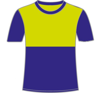 AL410BIR-ALGODON Camiseta bicolor amarilla/marino, tejido P liso, manga corta, canesu y pecho amarillo, cuello, mangas y bajos color marino. 100% algodon