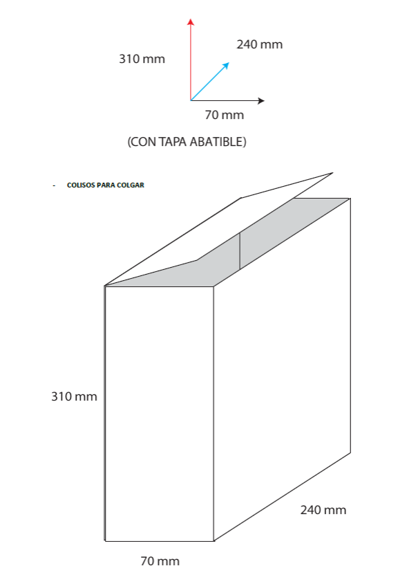 Urna de metacrilato transparente, 240x70x310mm, tapa, agujeros laterales