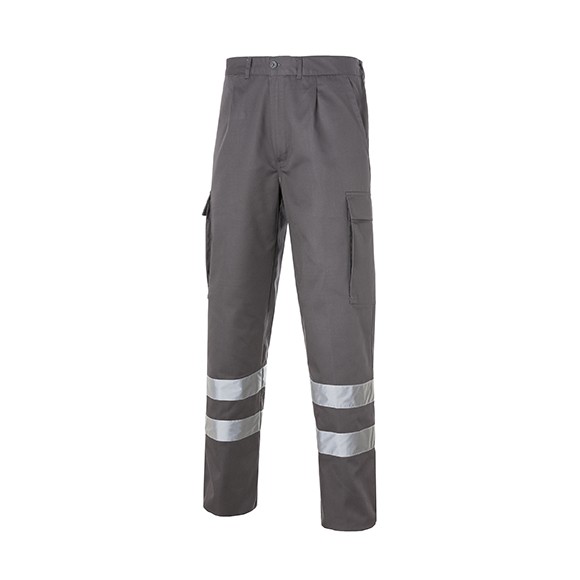 Pantalon dos bandas reflectantes, cintura elastica, multibolsillos, 100% Algodon