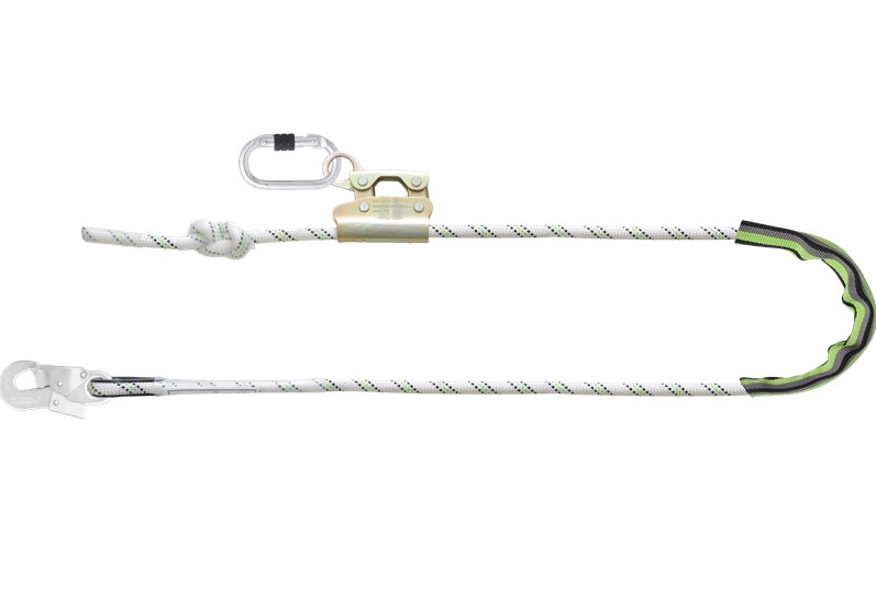 Eslinga trenzada de posicionamiento en trabajo con modulador, 2 m 1 mosqueton acero, bloqueo con tornillo y 1 mosqueton de acero, bloqueo automatico doble accion.