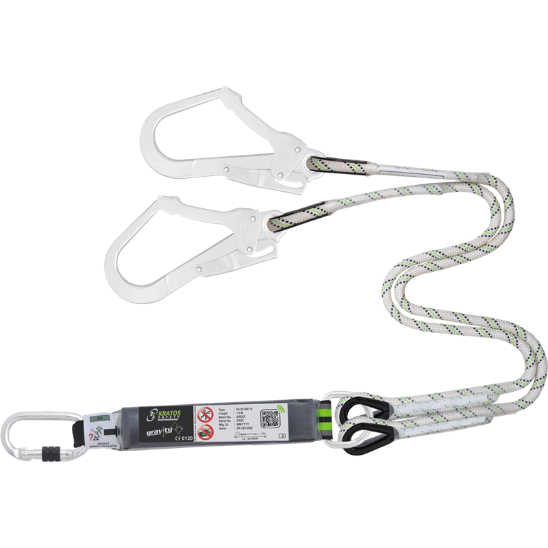 FA 30 600 15 Absorbedor de energia bifurcado de 45 mm con cordones de 1.5m, con 2 ganchos de acero y una apertura de tornillo karabiner