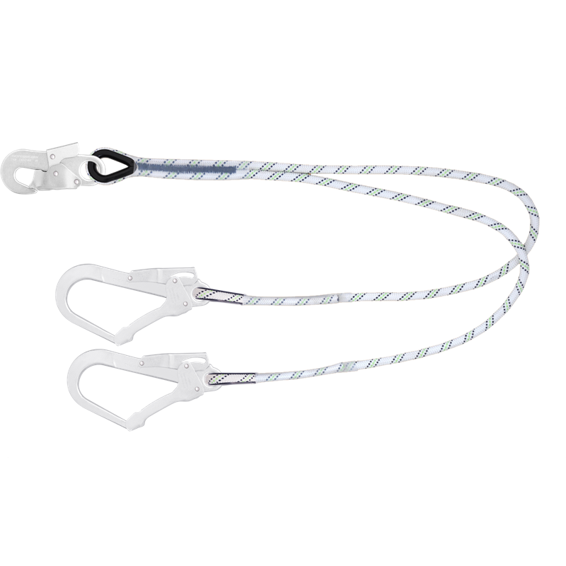 FA 40 600 15 Cordon de kernmantle bifurcado de 1,5 m con una abertura de gancho de acero y 2  ganchos