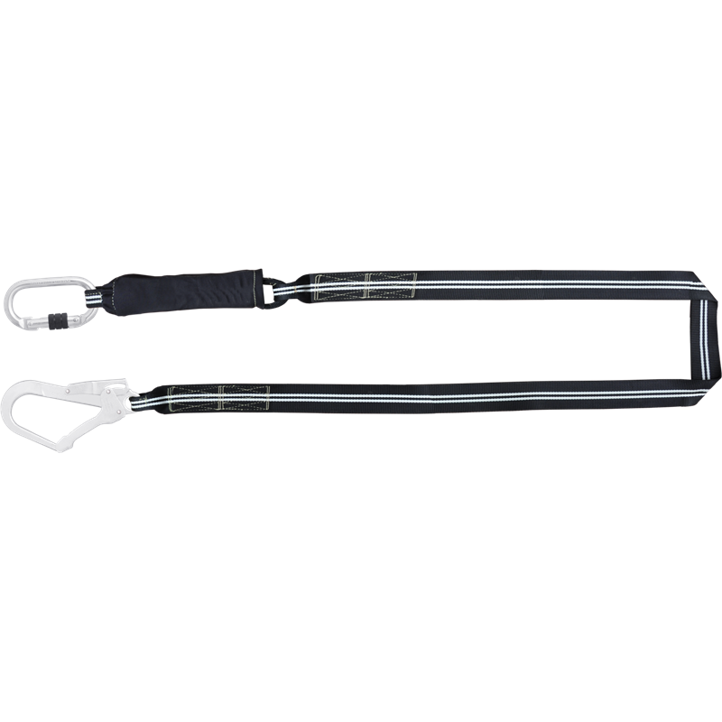 FA 30 305 10 Cordon de correa absorbente de energia resistente al fuego, 1m con bloqueo de tornillo, karabiner y un gancho de andamio de acero FIREFREE