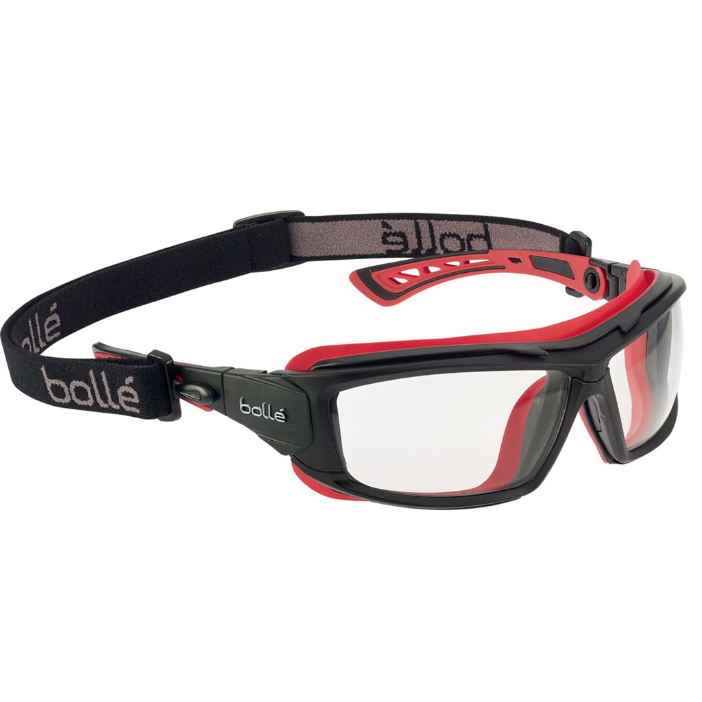 MonturaPC negro/TPR rojo- PC incoloro antirrayaduras y antivaho PLATINUM- Cinta polyester- Patillas para transformacion
