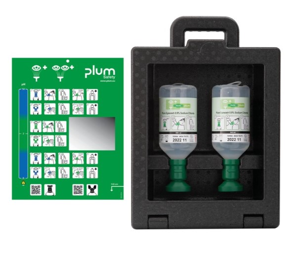 Lavaojos. Maletin mural con 2 frascos lavaojos para enjuague en caso de accidente en los ojos