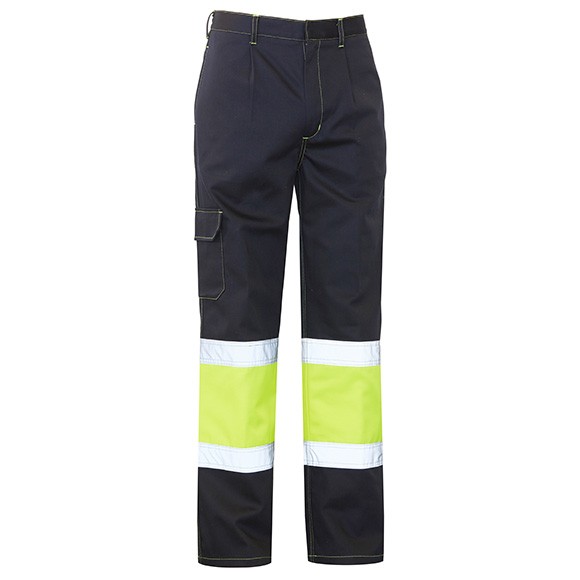 Pantalon bicolor, varios bolsillos, bandas reflectantes ignifugas, 60% Modacrilica 38% Algodon 2% Carbono.