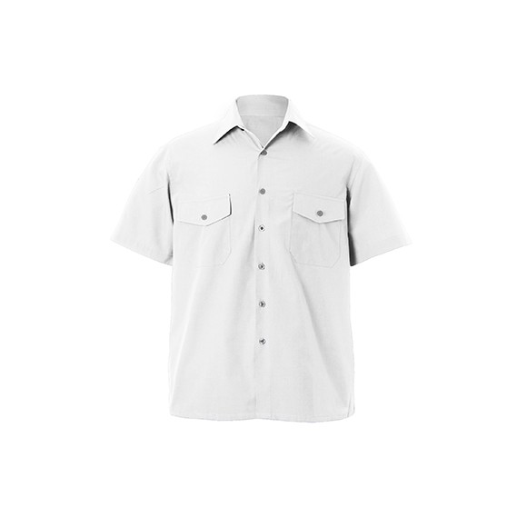 Camisa manga corta, 2 bolsillos, pinzas en espalda. 65% poliester 35% algodon, 110g.