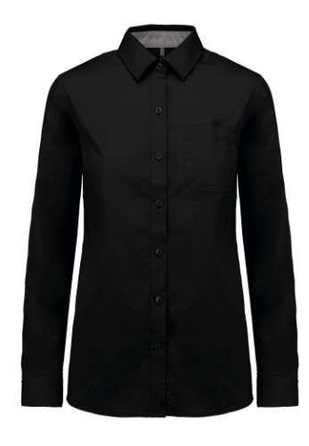 Camisa mujer de manga larga. Tejido de sarga con tacto de piel de melocoton. Botones a tono. 100 %algodon. 