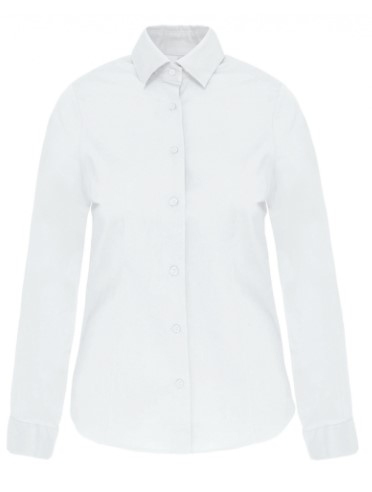 Camisa strech manga larga mujer, corte entallado, cierre botones, cuello suave, 97% algodón-3% elastano