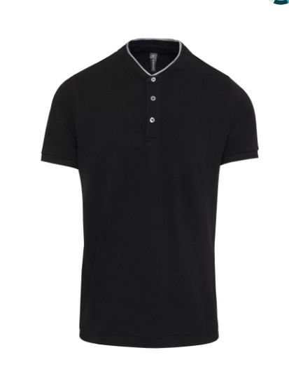 Polo manga corta Hombre, Cuello Mao, estilo clasico, Canale a contraste, Punto piqué algodón peinado. 100% Algodon.