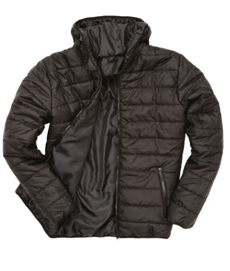 Chaqueta acolchada hombre. Ligera y calida. Tejido hidrofugo y cortavientos. Capucha en cuello, 100% poliester. 