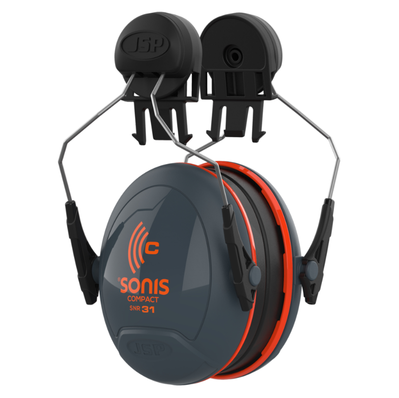 Orejeras Sonis™ Compact para cascos, copa Gris oscuro/Naranja alta visibilidad (SNR 31). EN352-3