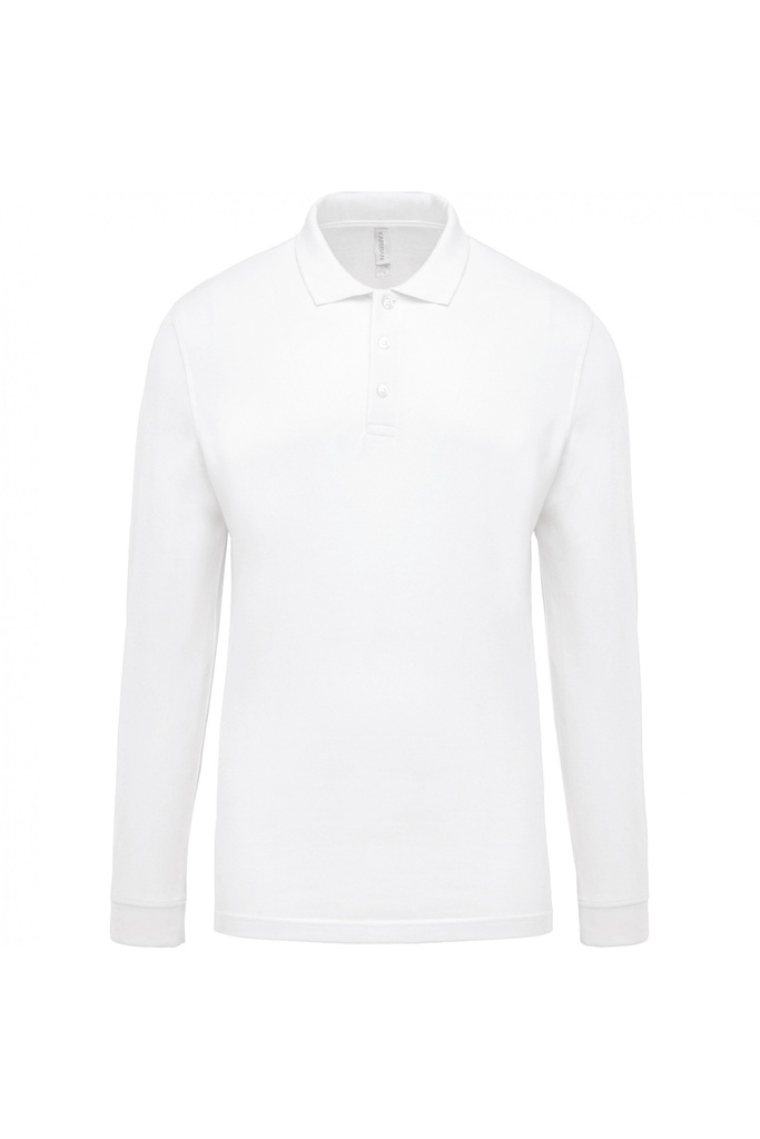 Polo pique de manga larga, Hombre, corte recto, cuello y puños de canale, 100% algodon pique preencogido.