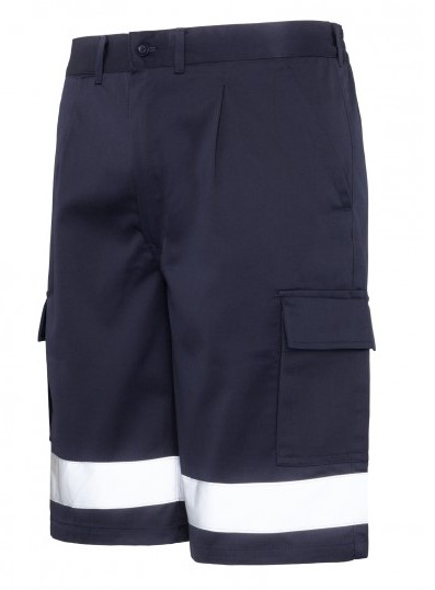 BER-1B Bermuda 1 Banda Reflectante, bolsillos laterales. Forreria mismo tejido. 65% poliester 35% algodon, 240g