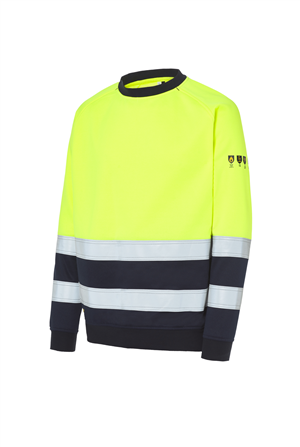 Sudadera de trabajo ignifuga inherente multinorma A.V. Manga raglan. EPI Cat III, Pictogramas en manga, 60% Modacrilico 39% Algodon 1% Antiestatico