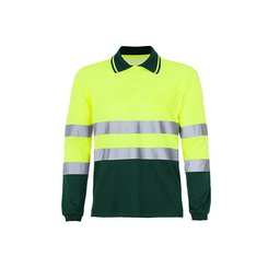 Polo calado bicolor clase II, manga larga, bolsillo pecho, 2 bandas reflectantes en torso y mangas, puño elastico. 55% Algodon 45% Poliester