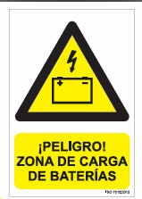 [RD30075] Señal de PVC, &quot;PELIGRO, ZONA DE CARGA DE BATERIAS&quot; 210 x 300 mm