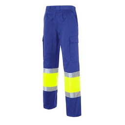 MADRAS 1 Pantalon multibolsillos bicolor 1/2 cintura elastica, bandas reflectantes.65%Poliester 35%Algodon. Amarillo Fluor: 80%Poliester, 20%Algodon